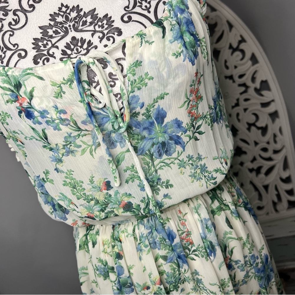 Zara Boho Floral Ruffle Mini A-Line Dress Size Large NWT Resortwear Beach - Picture 3 of 13
